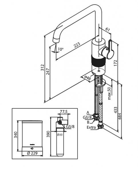 Damixa Silhouet Instant kogende k&oslash;kkenarmatur - Mat sort