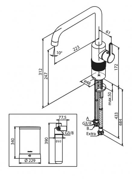 Damixa Silhouet Instant kogende k&oslash;kkenarmatur - B&oslash;rstet kobber