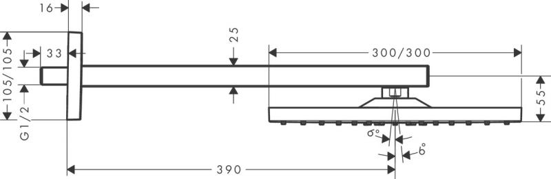 Hansgrohe Raindance E 300 hovedbruser til v&aelig;g - Poleret guldoptik