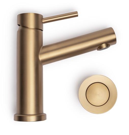 Nortiq Medan h&aring;ndvaskarmatur m/bundventil - B&oslash;rstet messing