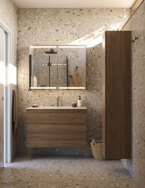 Dansani Luna 101 m&oslash;bels&aelig;t m/Kantate vask, h&oslash;j skuffe og indretning - Brun eg