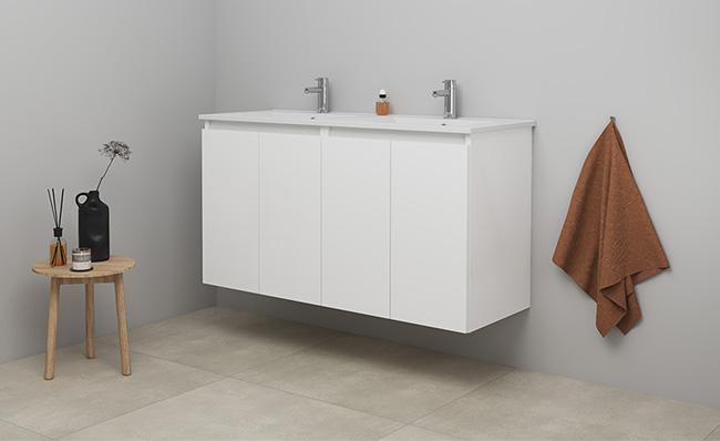 Sanibell Online 121 m&oslash;bels&aelig;t m/4 grebsfri l&aring;ger og dobbeltvask - Mat hvid