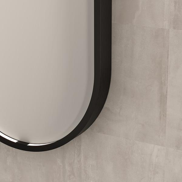 Sanibell Ink SP28 ovalt spejl m/lys, varme og sensor 40 x 80 cm - B&oslash;rstet metal sort