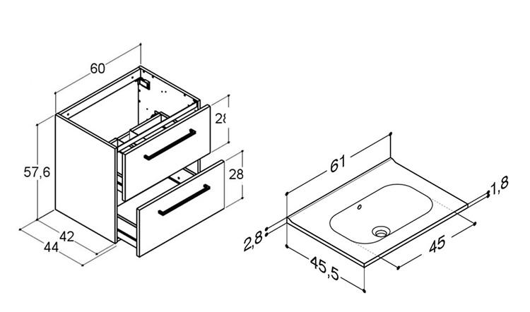 Dansani Mido+ 60 m&oslash;bels&aelig;t m/Kantate vask - Mat hvid