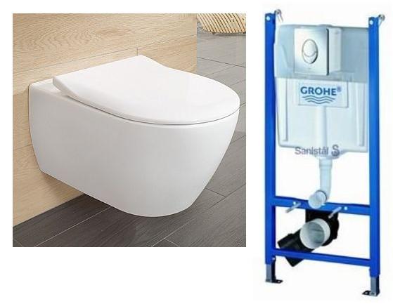 Villeroy & Boch Subway 2.0 m/RIMless og C+ toiletpakke inkl. s&aelig;de m/soft-close, cisterne og krom betjening