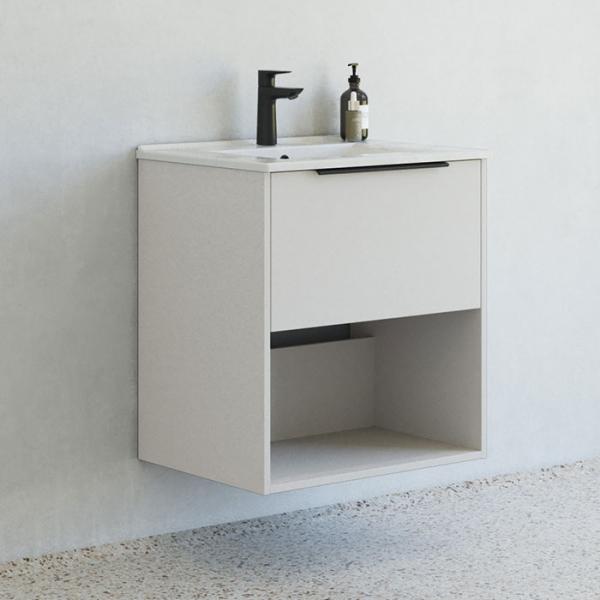 Dansani Mido+ Classic 61 m&oslash;bels&aelig;t m/Amber vask, 1 skuffe og &aring;bent rum - Mat sand