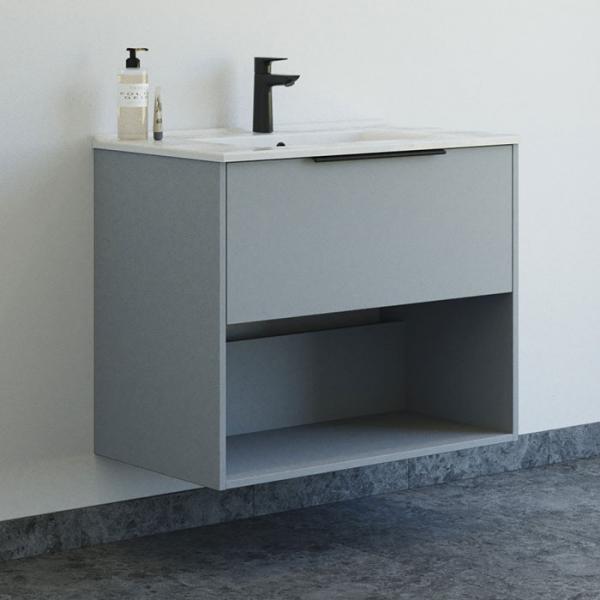 Dansani Mido+ Classic 81 m&oslash;bels&aelig;t m/Amber vask, 1 skuffe og &aring;bent rum - Mat lysebl&aring;