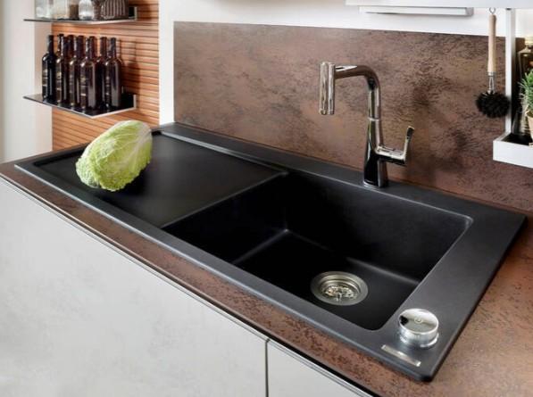 hansgrohe S514-F450 k&oslash;kkenvask m/afl&oslash;bsbakke - Vask til h&oslash;jre - Graphite black