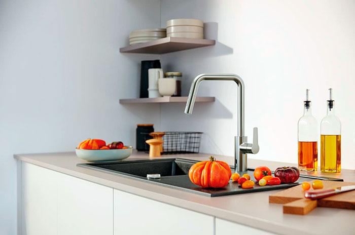 Grohe Start hybrid k&oslash;kkenarmatur m/sensor, udtr&aelig;k og Dual Spray - Steel