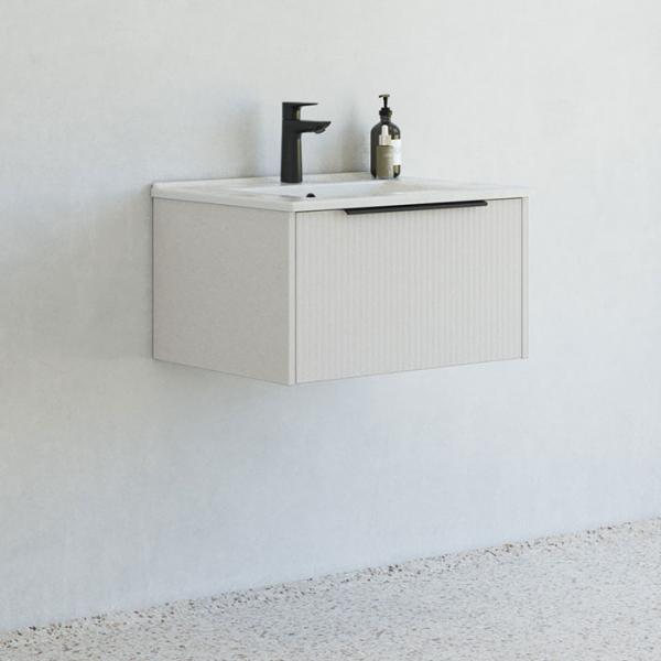 Dansani Mido+ Classic 61 m&oslash;bels&aelig;t m/Amber vask og 1 skuffe - Striber/mat sand