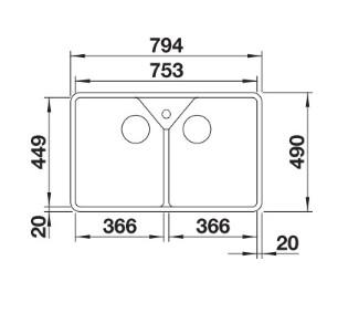 Blanco Villae Farmhouse 80 dobbelt k&oslash;kkenvask i porcel&aelig;n
